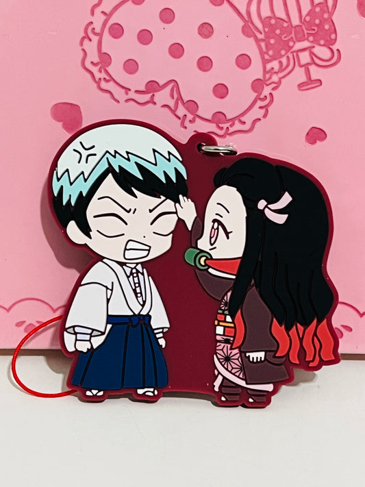 Demon Slayer Original Nezuko and Yushiro Rubber Keychain by Bandai