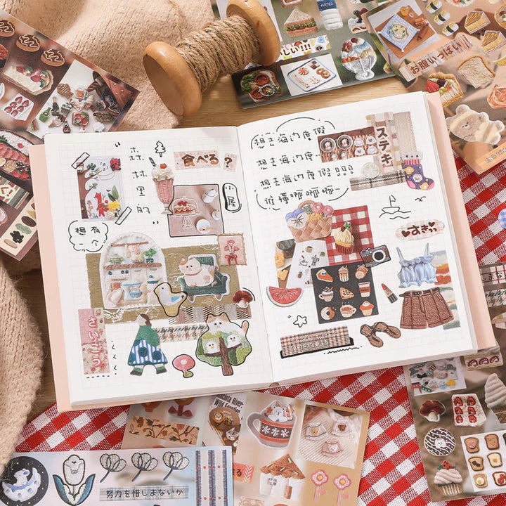 Aesthetic Cute Embroidery Red Sticker Book Scrapbook Journal 30 pages/book
