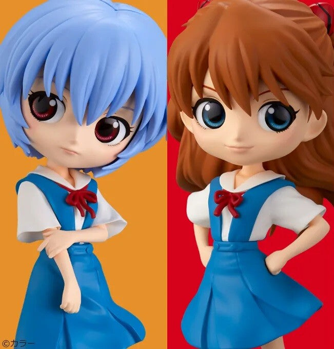*OPEN BOX* Evangelion - Rei Ayanami & Asuka Langley Shikinami Q Posket set by Banpresto [Light Blue Ver.]
