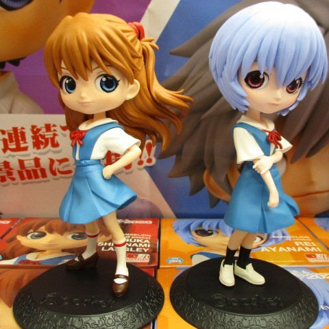 *OPEN BOX* Evangelion - Rei Ayanami & Asuka Langley Shikinami Q Posket set by Banpresto [Light Blue Ver.]