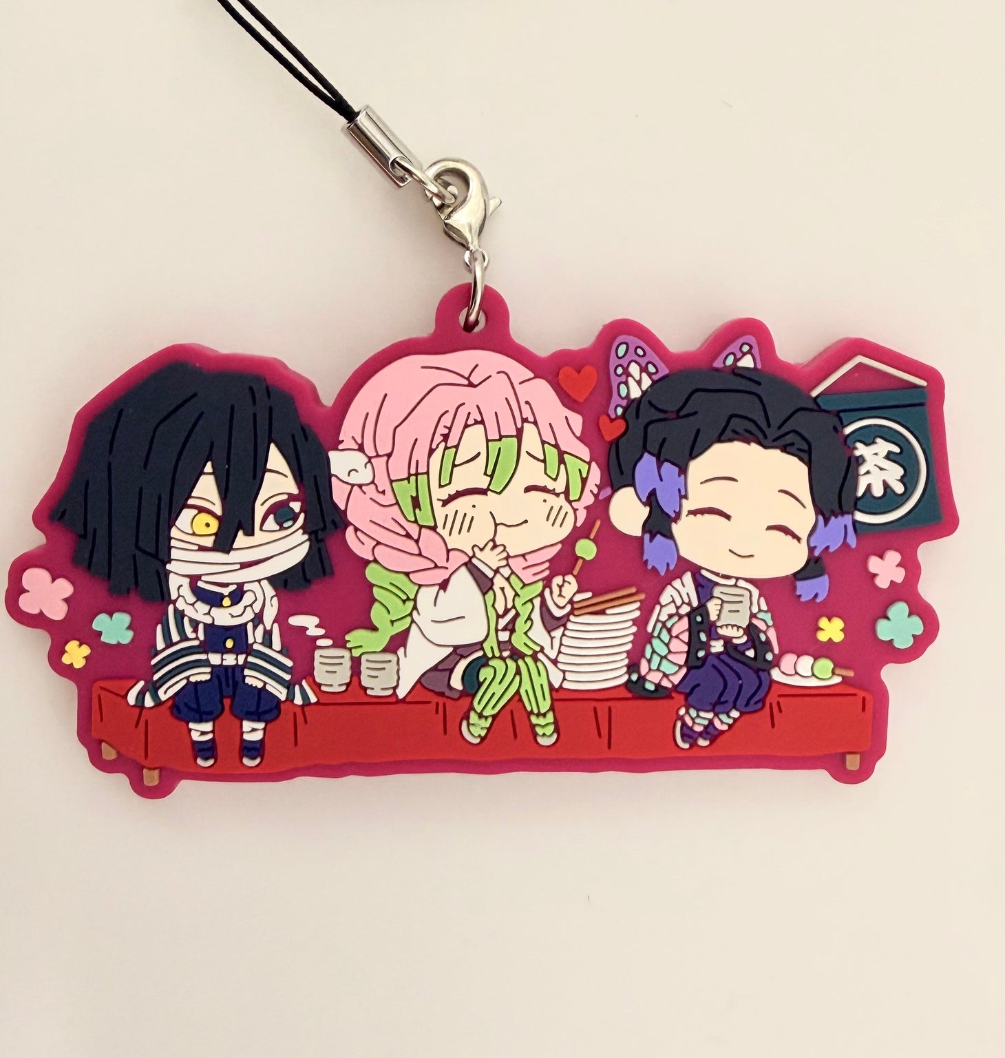 Demon Slayer Mitsuri Kanroji Obanai Iguro and Shinobu Kocho rubber keychain